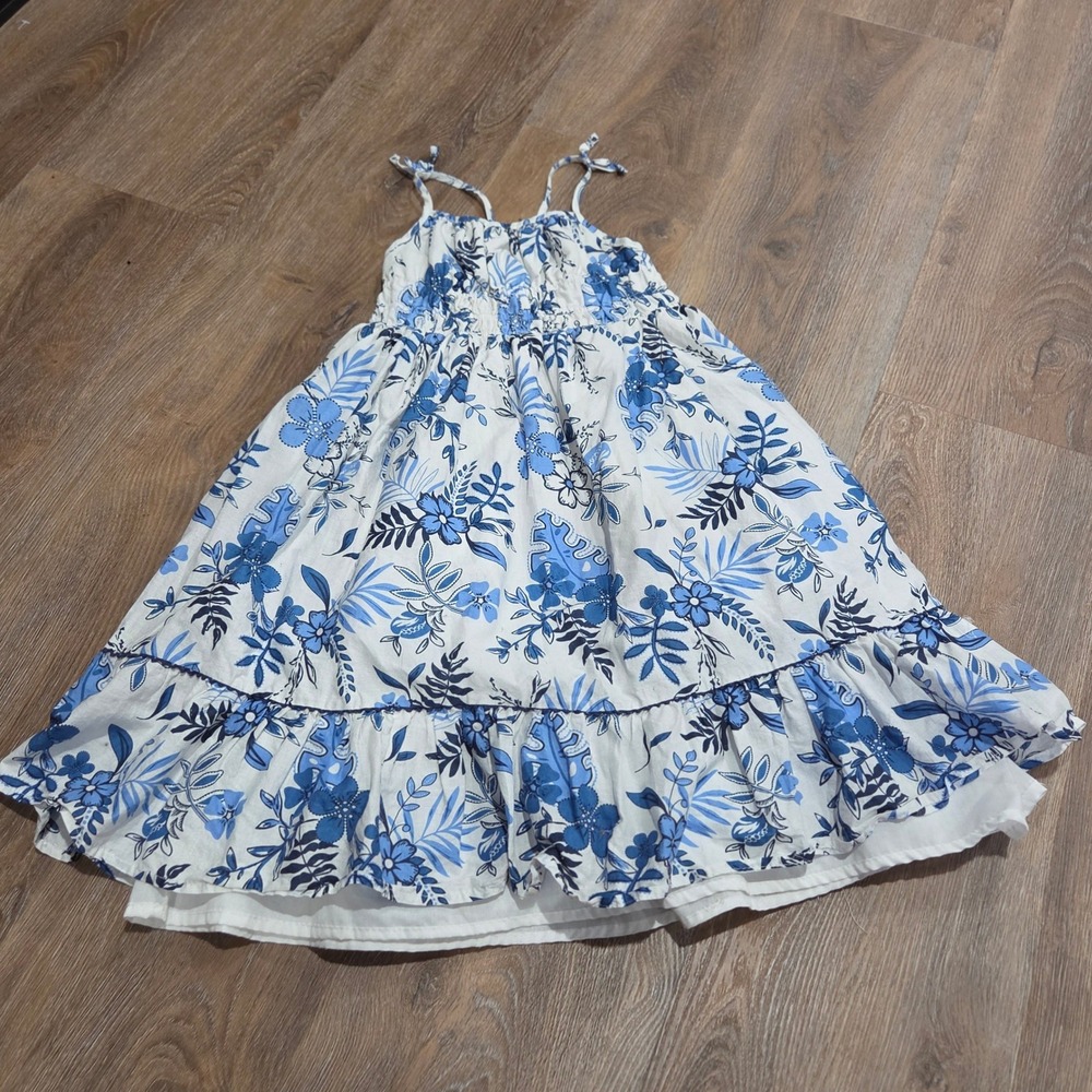 Happily Grey Kids Blue White Floral Smocked Tiered Ruffle Sundress Size 6